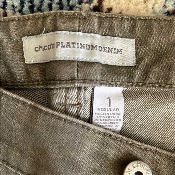 Chico flare bottom jeans. Never worn. Gray/ green color. Size 1 - Picture 1 of 3